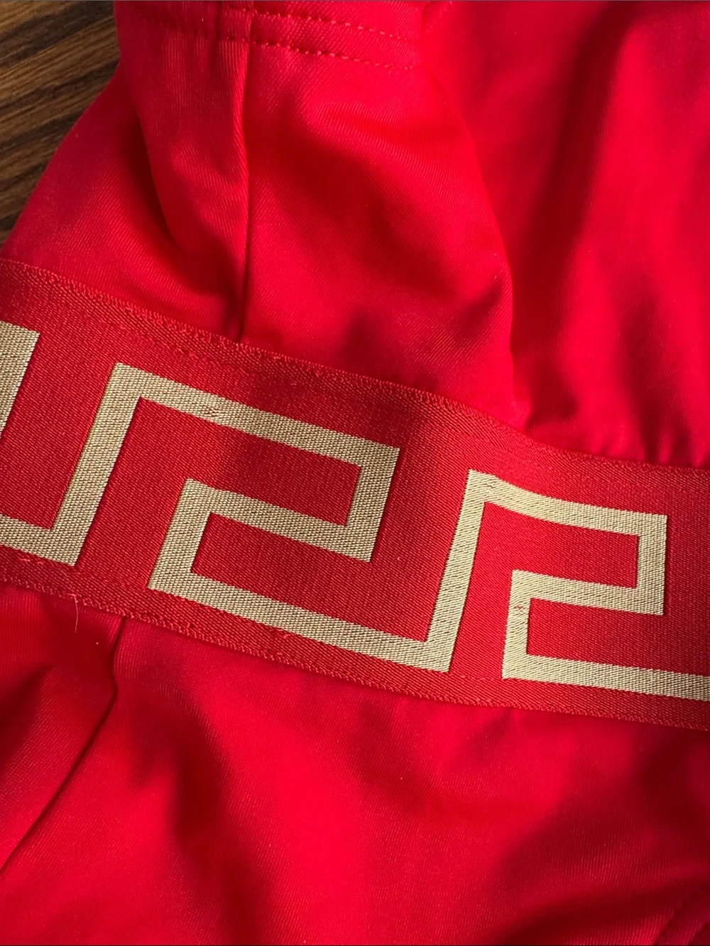 Versace Red One-Piece Swimsuit with Gold Greek Key Waistband
